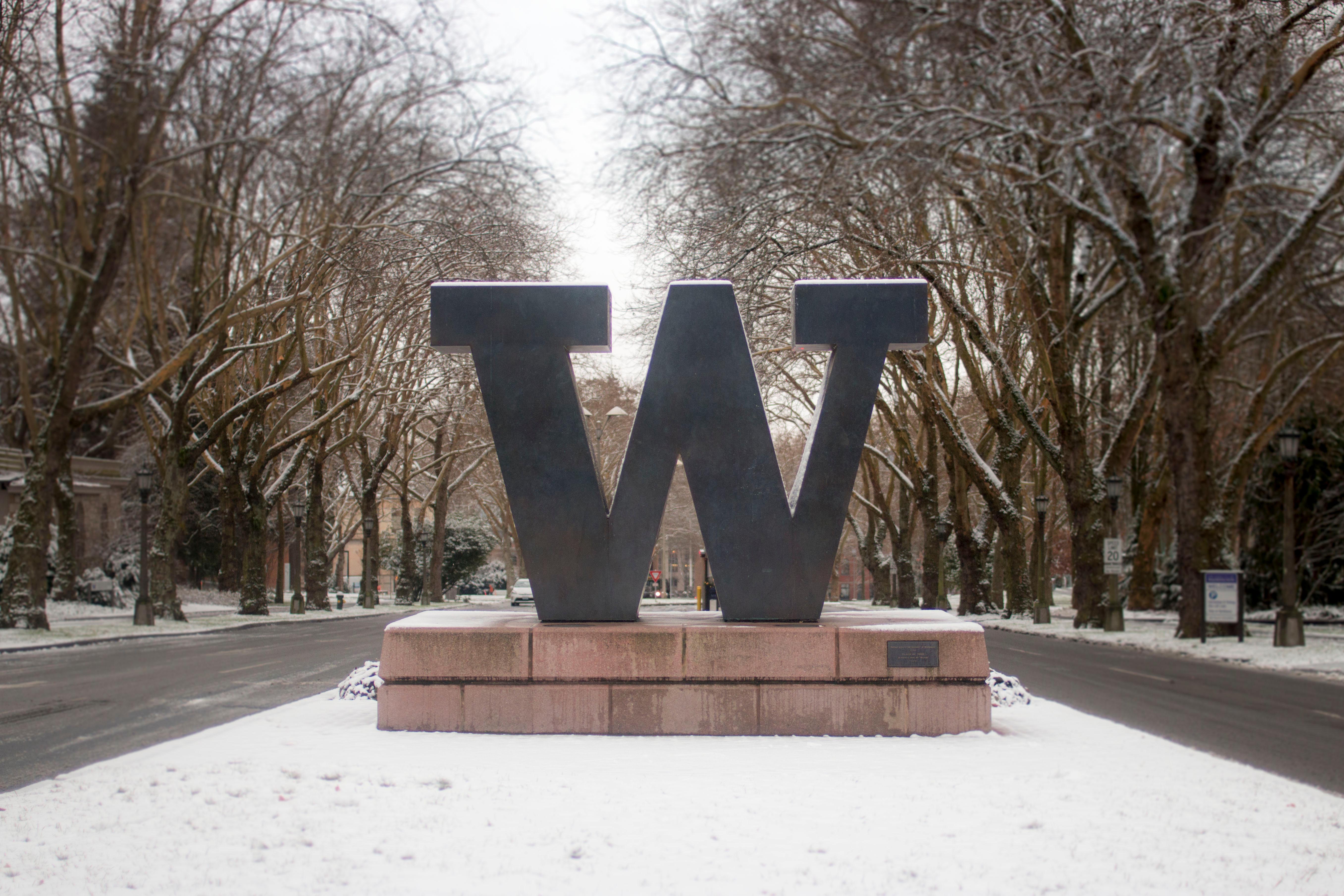 Snowy entrance to UW Seattle campus Snowy entrance to UW Seattle campus